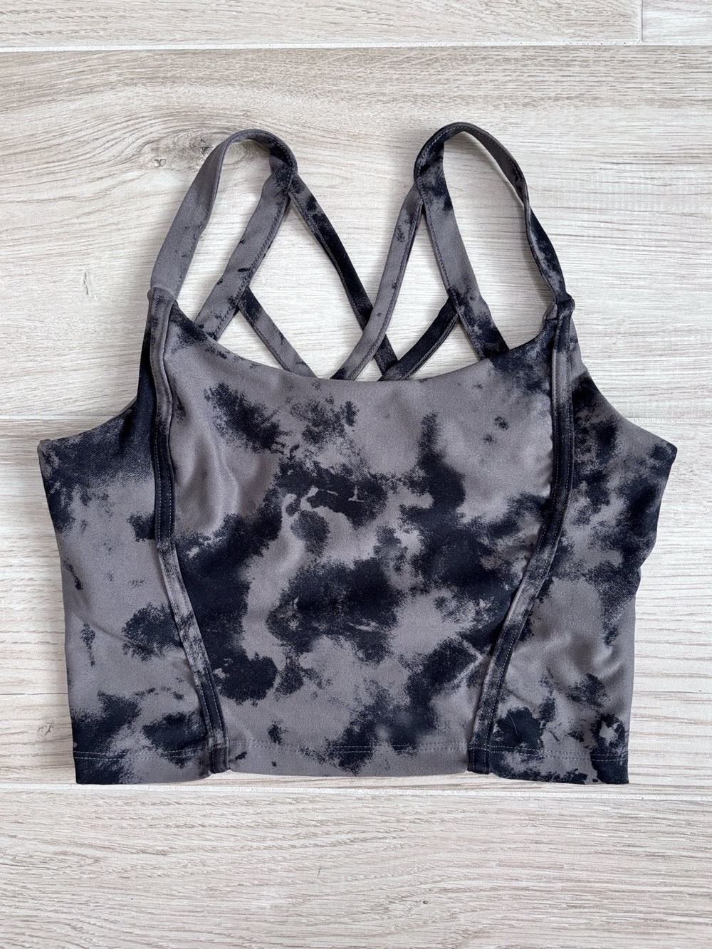 EVCR Longline Sports Bra Tie Dye Crop Top Gray Medium